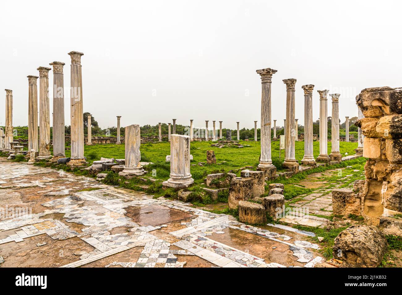 Rovine di Salamis a Yeni Boğaziçi, Repubblica Turca di Cipro del Nord (TRNC) Foto Stock