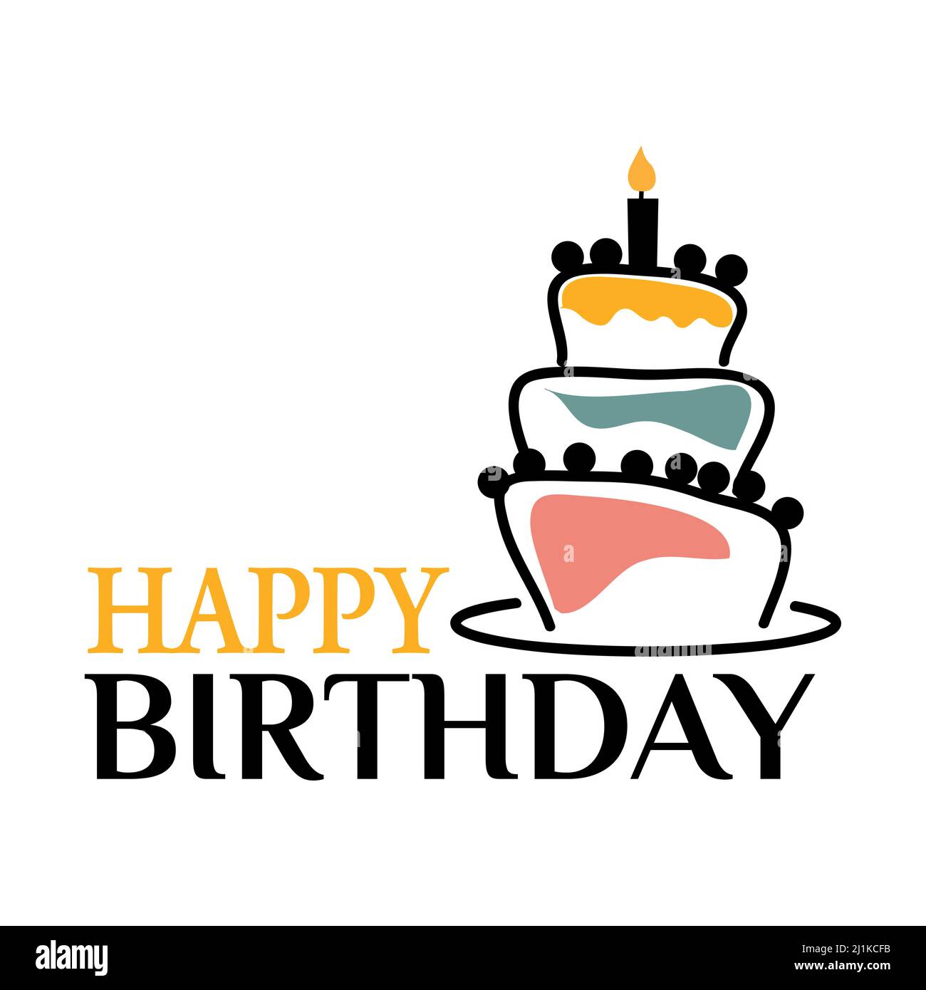 Testo di buon compleanno e icona torta di compleanno. Illustrazione vettoriale su sfondo bianco. Illustrazione Vettoriale