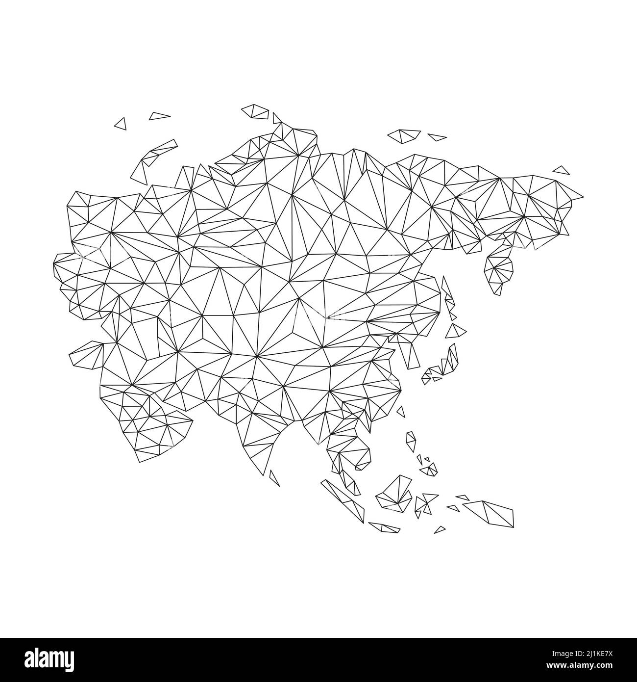 Mappa Asia con forme triangolari. Mappa del mondo continente lineare. Illustrazione Vettoriale
