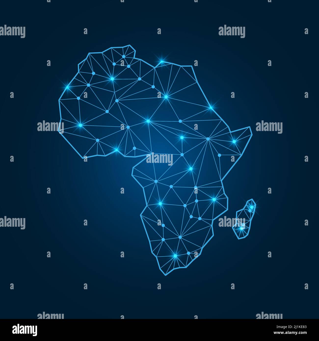 Africa mappa con forme poligonali incandescenti. Mappa del mondo continente lineare con punti luce. Illustrazione Vettoriale