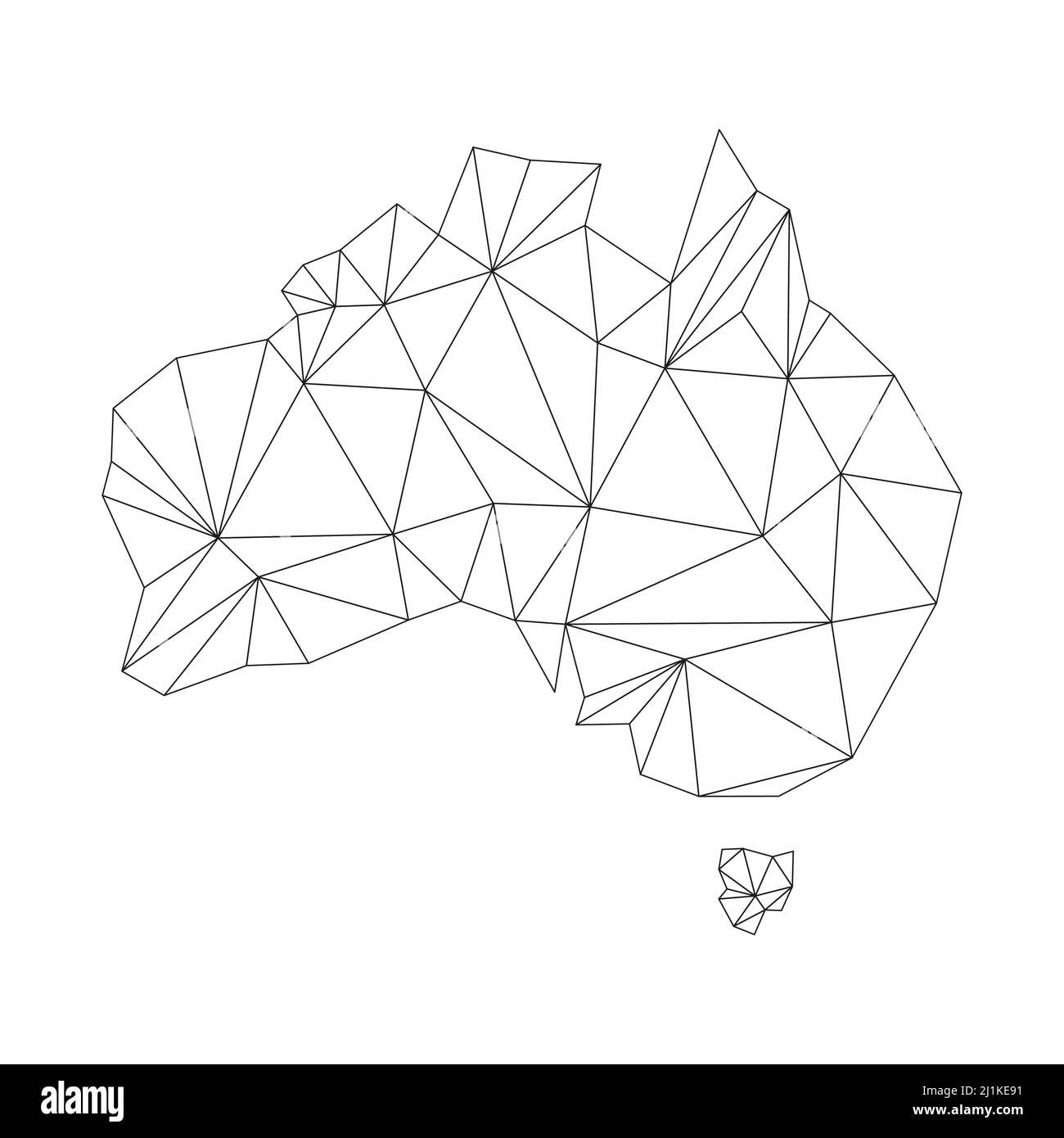 Mappa Australia con forme triangolari. Mappa del mondo continente lineare. Mappa del continente australiano con elementi a linea poligonale. Illustrazione Vettoriale