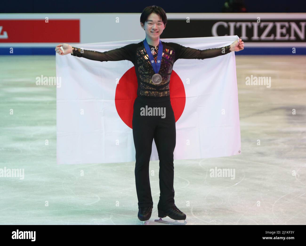 Yuma Kagiyama del Giappone durante i Campionati mondiali di pattinaggio a figure ISU 2022 il 26 marzo 2022 alla Sud de France Arena di Montpellier, Francia - Foto Laurent Lairys / DPPI Foto Stock