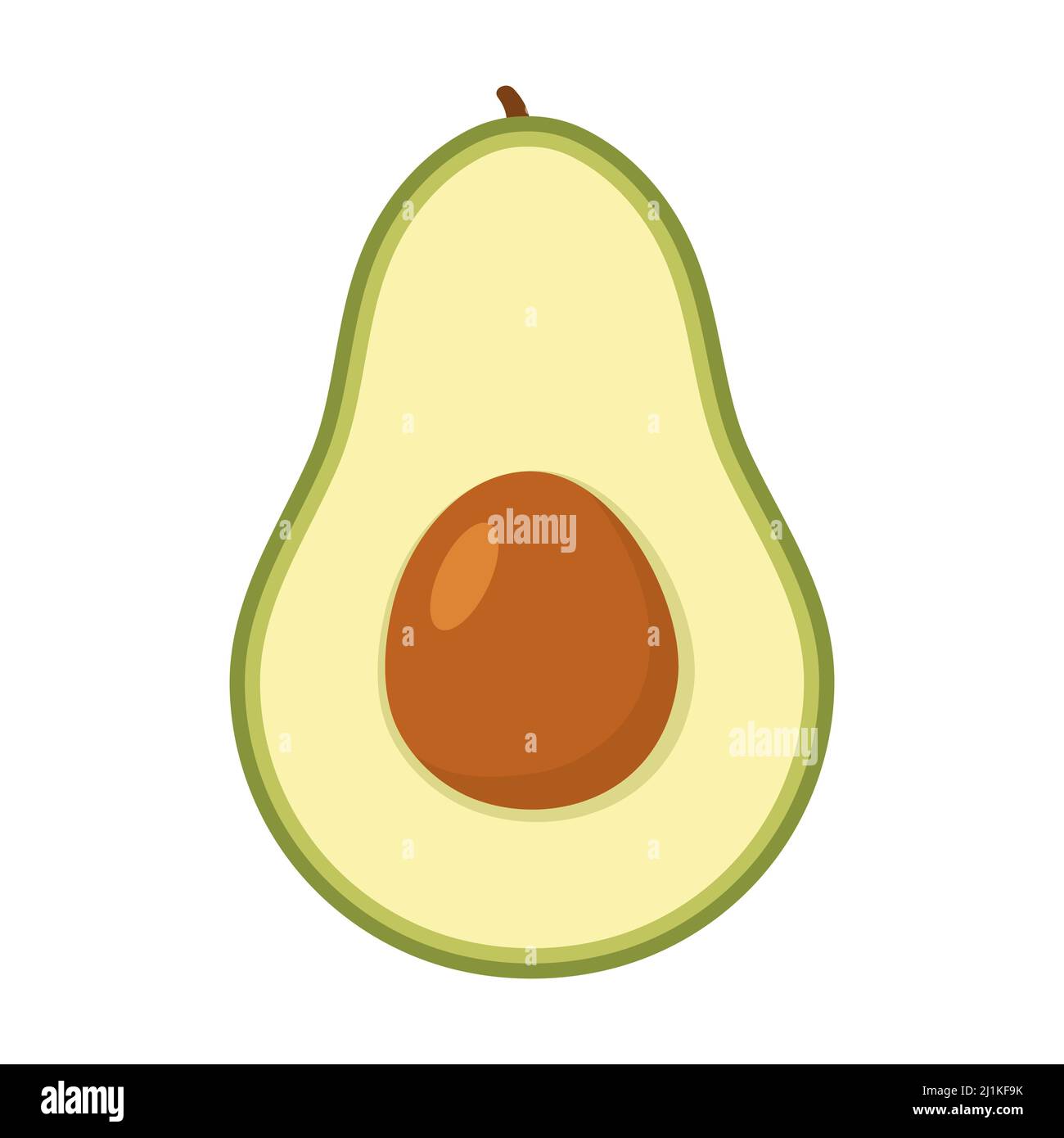 Avocado frutta. Metà avocado con seme marrone. Vettore isolato su bianco. Illustrazione Vettoriale