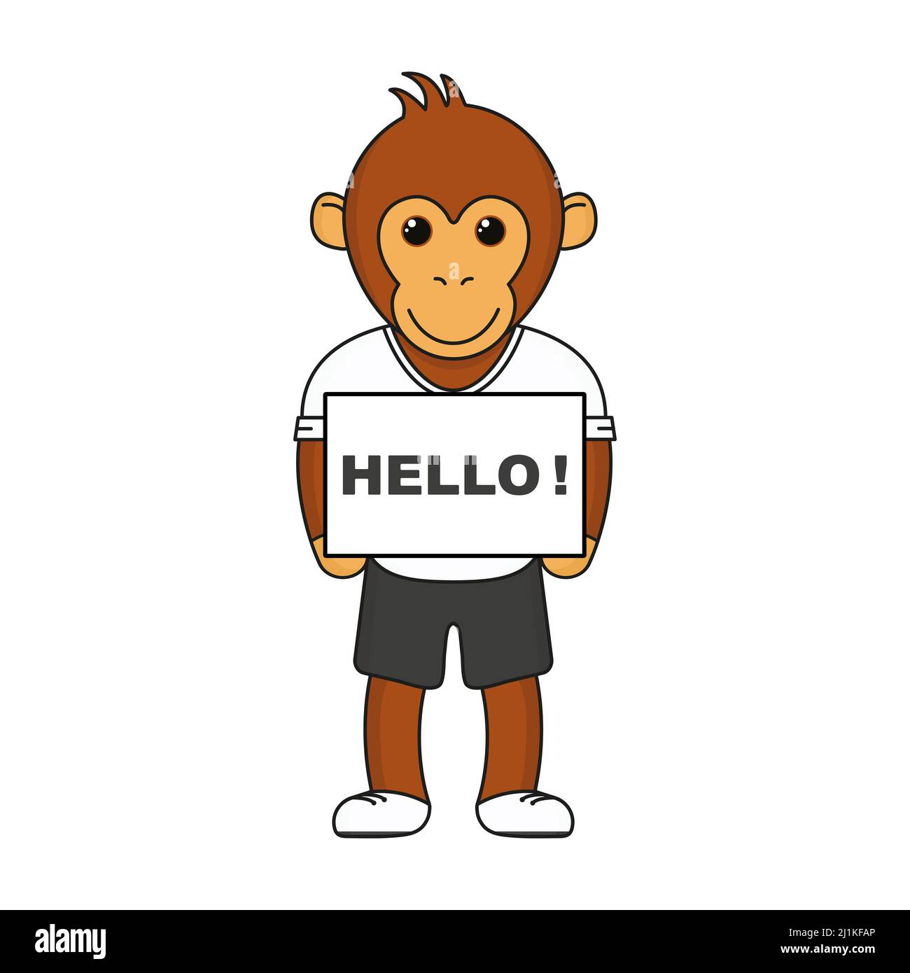 Scimmia sapiente vestita con iscrizione ciao. Illustrazione Vettoriale