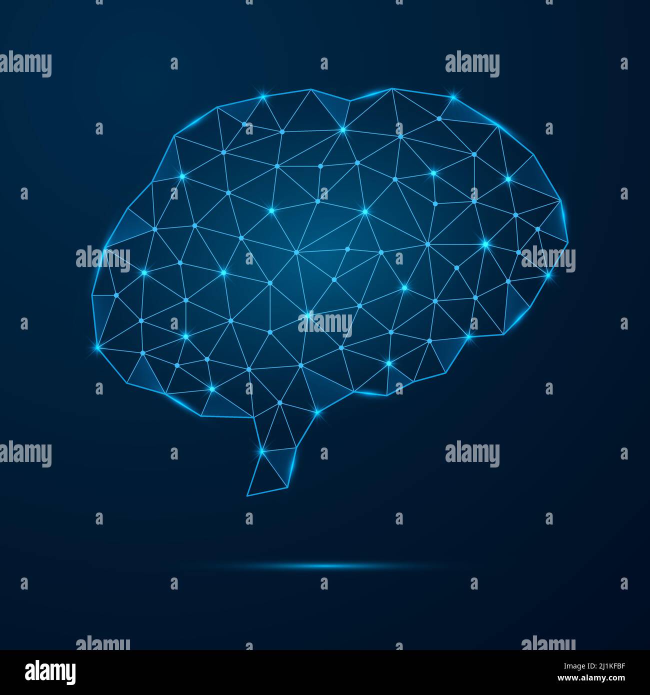 Cervello umano con puntini collegati a basso flusso di poli. Organo interno futuristico dalle forme triangolari blu Illustrazione Vettoriale