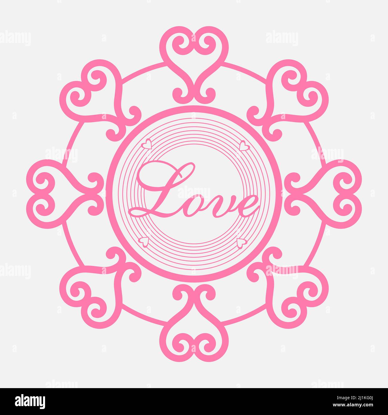 Circle Frame SVG, Heart Frame SVG, Love Frame, Love and Heart Wreath SVG, Monogram Frame SVG Illustrazione Vettoriale