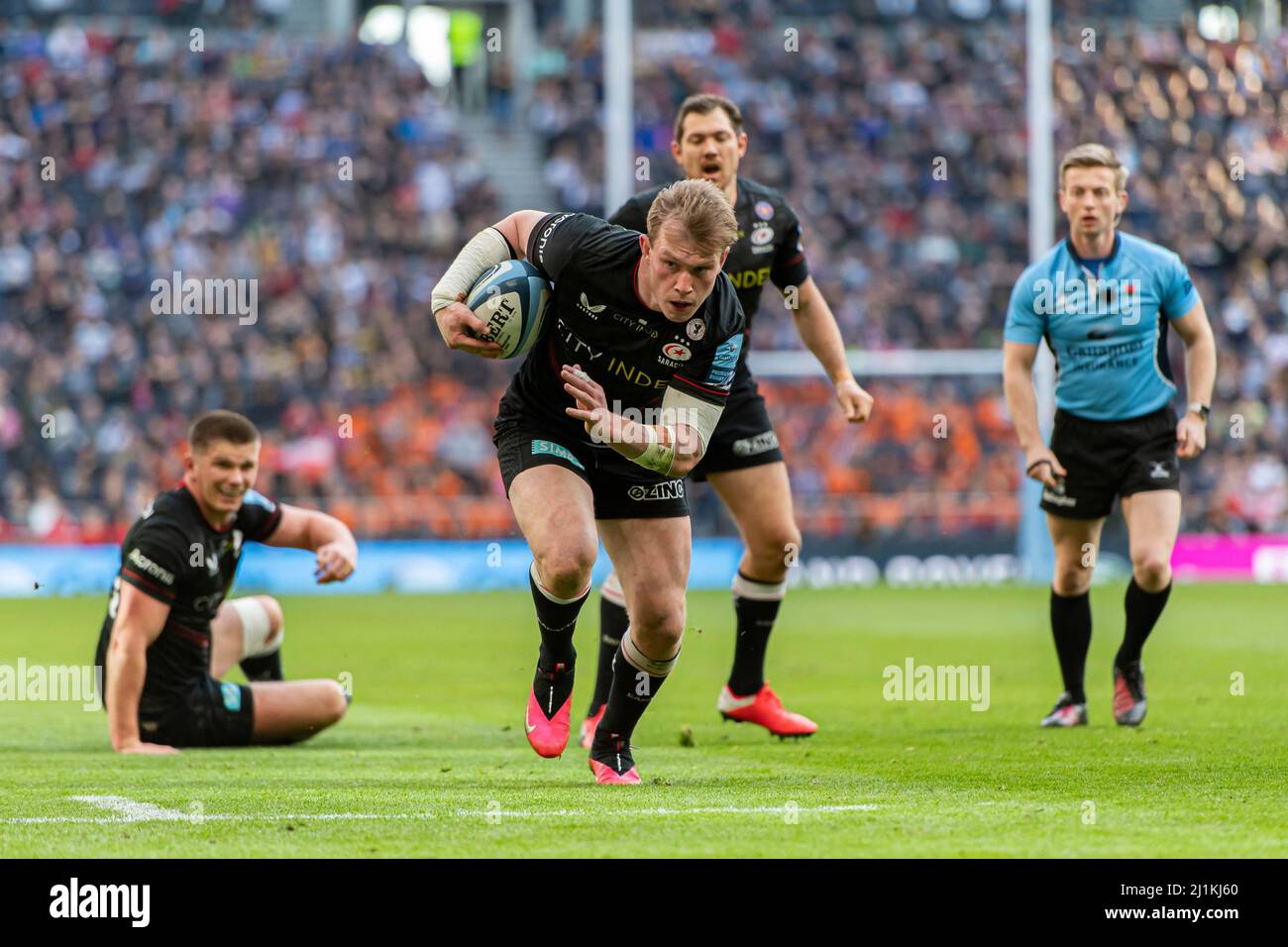 LONDRA, REGNO UNITO. 26th, Mar 2022. Nick Tompkins di Saracens in azione durante Gallagher Premiership Rugby - Saracens vs Bristol Bears al Tottenham Hotspur Stadium Sabato 26 Marzo 2022. LONDRA INGHILTERRA. Credit: Taka G Wu/Alamy Live News Foto Stock