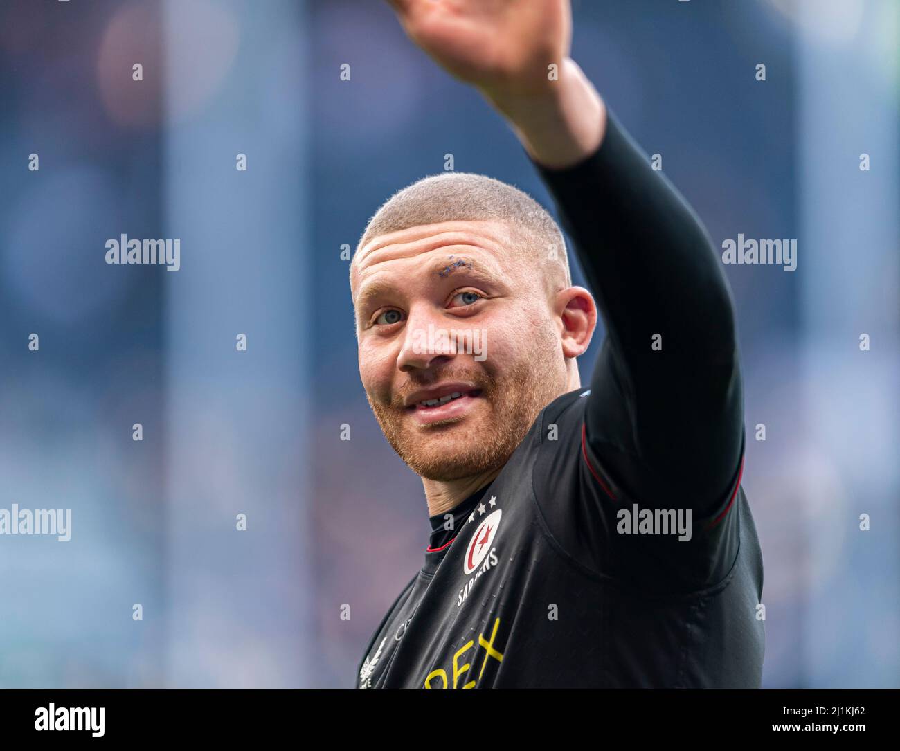 LONDRA, REGNO UNITO. 26th, Mar 2022. Nick Isiekwe di Saracens (a destra) durante Gallagher Premiership Rugby - Saracens vs Bristol Bears al Tottenham Hotspur Stadium il sabato 26 marzo 2022. LONDRA INGHILTERRA. Credit: Taka G Wu/Alamy Live News Foto Stock