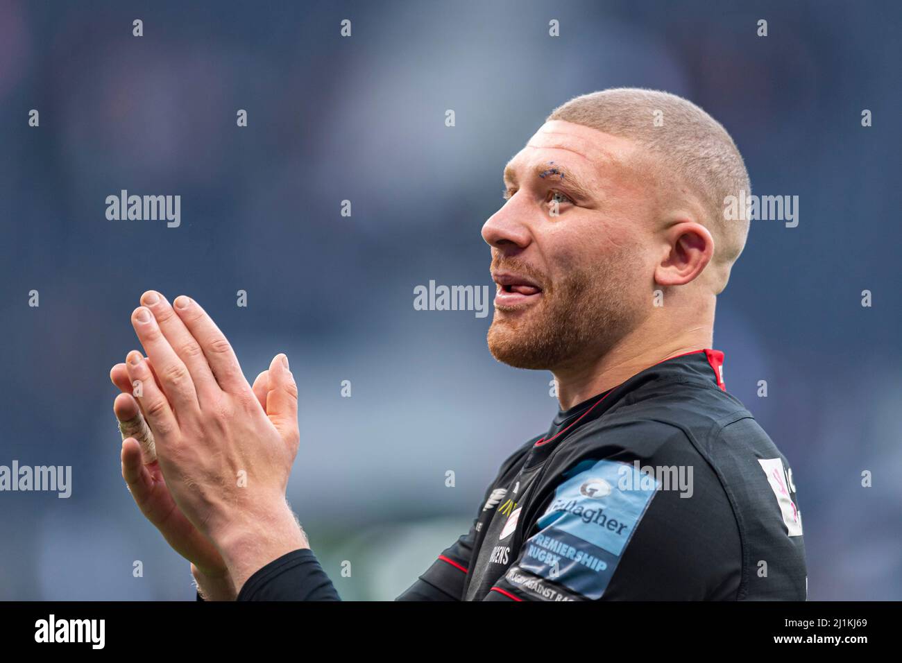 LONDRA, REGNO UNITO. 26th, Mar 2022. Nick Isiekwe di Saracens (a destra) durante Gallagher Premiership Rugby - Saracens vs Bristol Bears al Tottenham Hotspur Stadium il sabato 26 marzo 2022. LONDRA INGHILTERRA. Credit: Taka G Wu/Alamy Live News Foto Stock