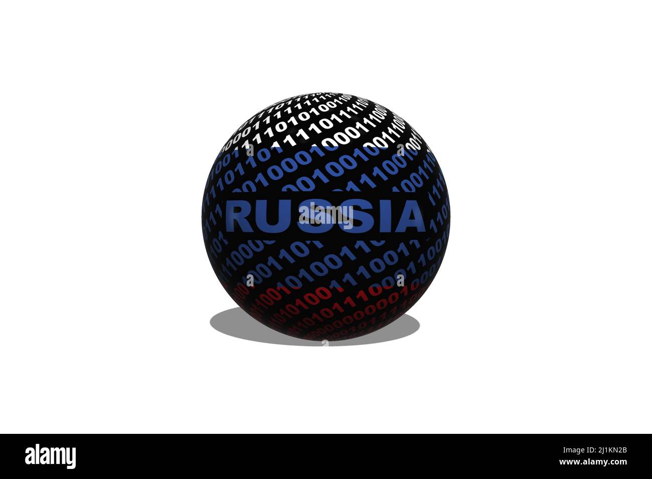 Hacker Russia 3D. Bandiera russa digitale e un concetto di cybersicurezza di background binario con 0 e 1. Computer hacker Russia. Foto Stock