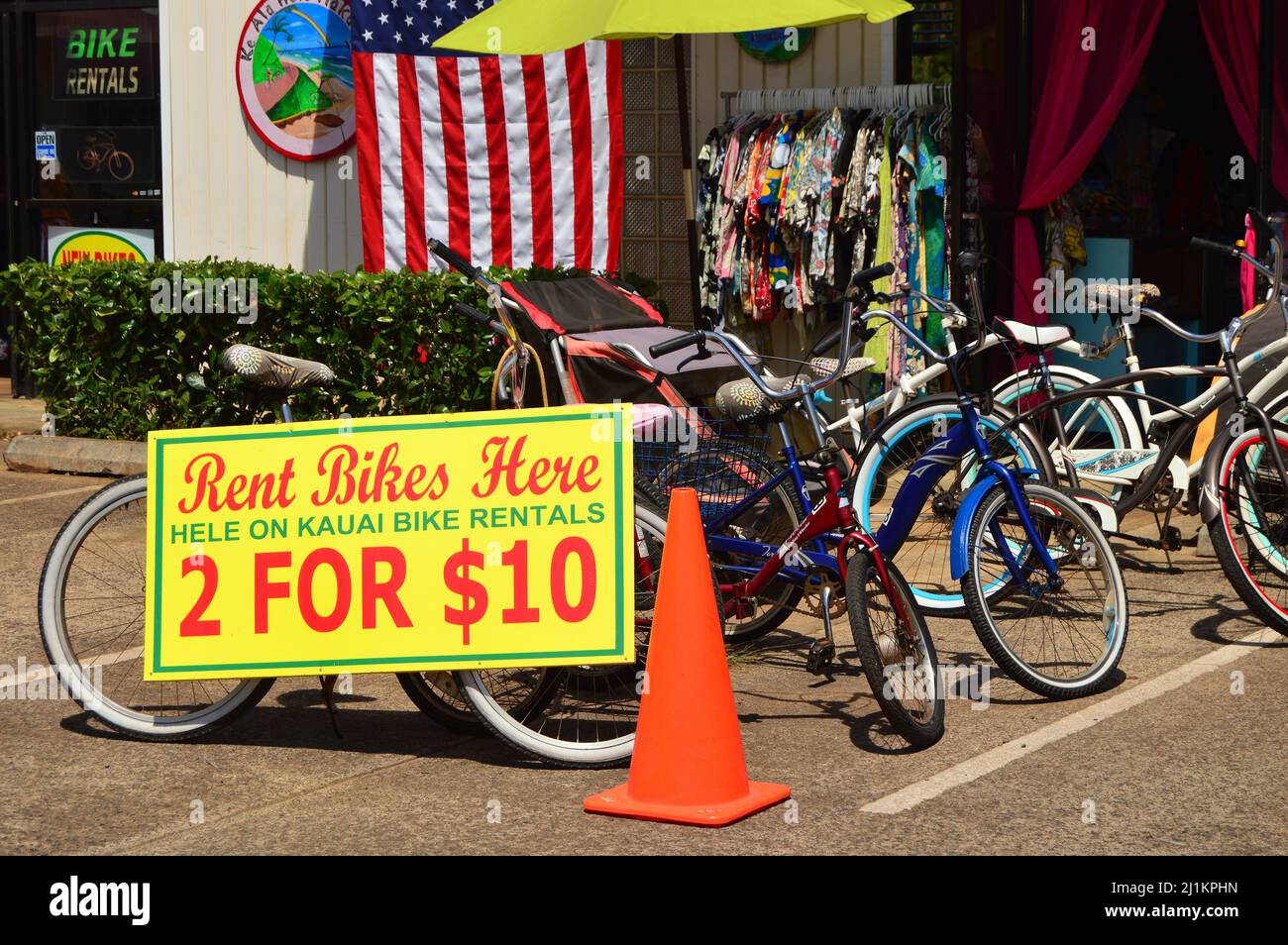 Un negozio di noleggio biciclette a Kauai Foto Stock