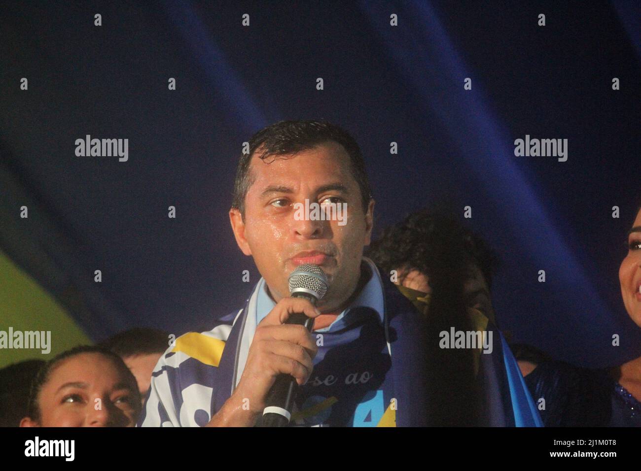 Manaus, Amazonas, Brasile. 26th Mar 2022. (INT) il partito dell'Unione del Brasile rende Wilson Lima ufficiale nel secondo partito più grande nella Camera dei deputati brasiliana. 26 marzo 2022, Manaus, Amazonas, Brasile: Brasile Union Party ha promosso un grande atto il Sabato (26) per rendere il governatore di Amazonas Wilson Lima ufficiale nella nuova leggenda del partito, il secondo più grande nella Camera federale. La manifestazione, cui hanno partecipato ospiti governativi di alto livello, si è svolta presso la corte della Scuola Aparecida Samba, a Manaus. (Credit Image: © Josemar Antunes/TheNEWS2 via ZUMA Press Wire) Foto Stock