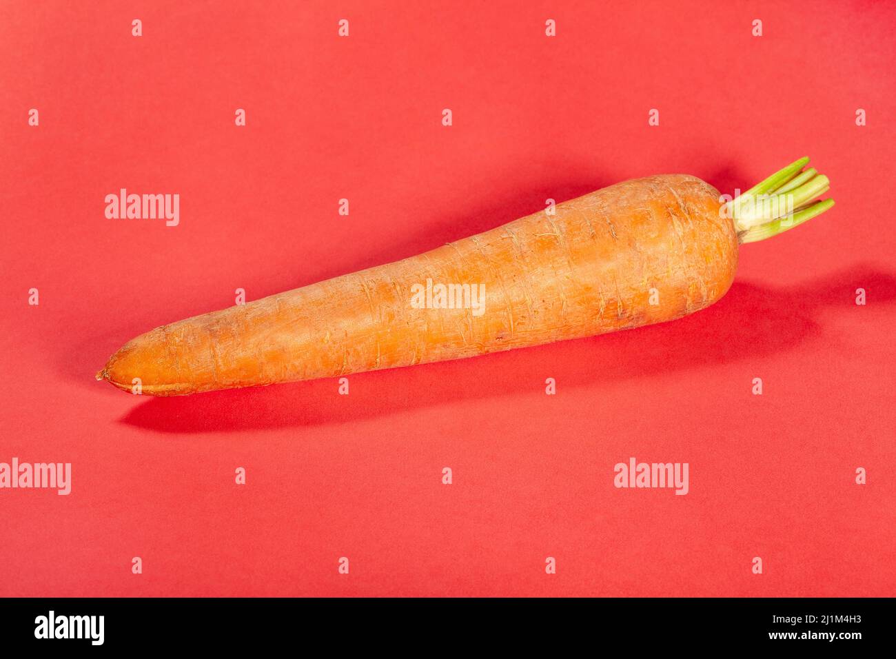 una carota su sfondo rosso Foto Stock