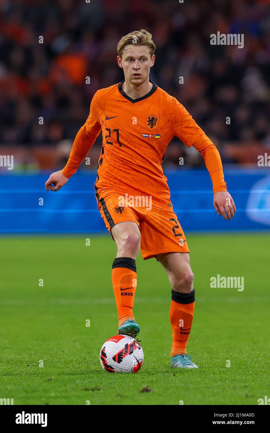 AMSTERDAM, PAESI BASSI - 26 MARZO: Frenkie de Jong dei Paesi Bassi durante la partita internazionale amichevole tra Paesi Bassi e Danimarca alla Johan Cruijff Arena il 26 marzo 2022 ad Amsterdam, Paesi Bassi (Foto di Marcel ter Bals/Orange Pictures) Foto Stock