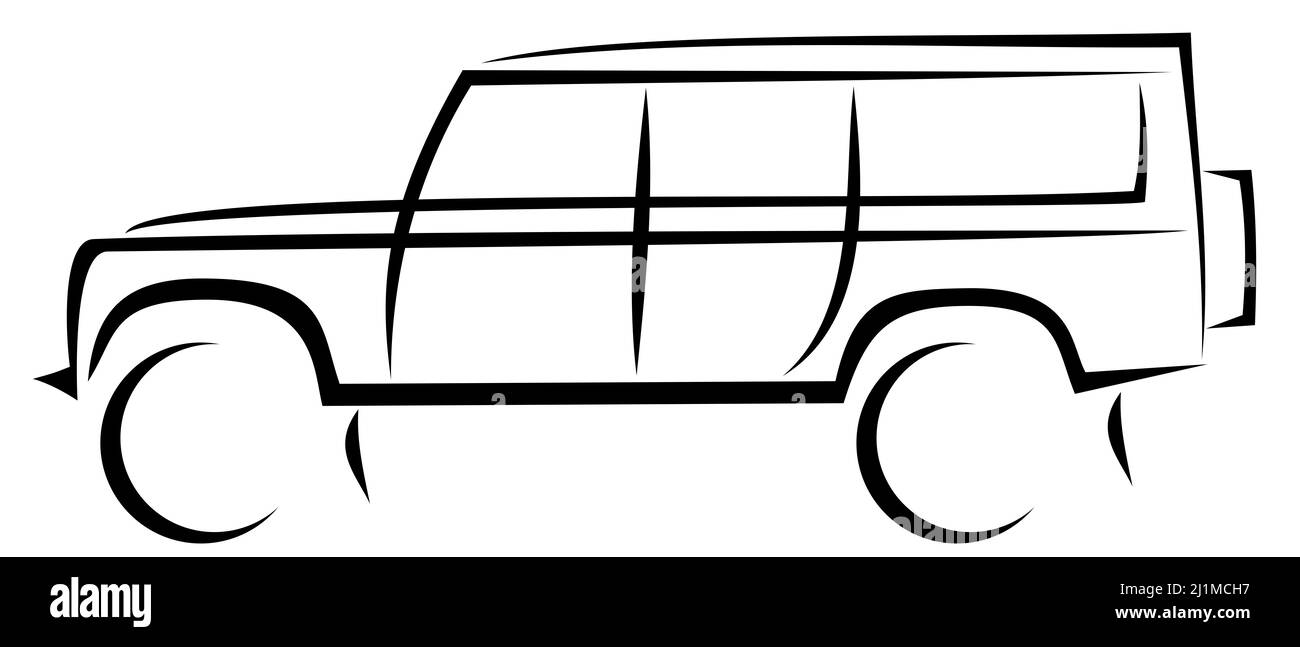 Illustrazione vettoriale dinamica di un'auto SUV 4WD che può essere utilizzata in condizioni fuoristrada. L'immagine può essere utilizzata come logo o simbolo di un veicolo 4x4. Foto Stock