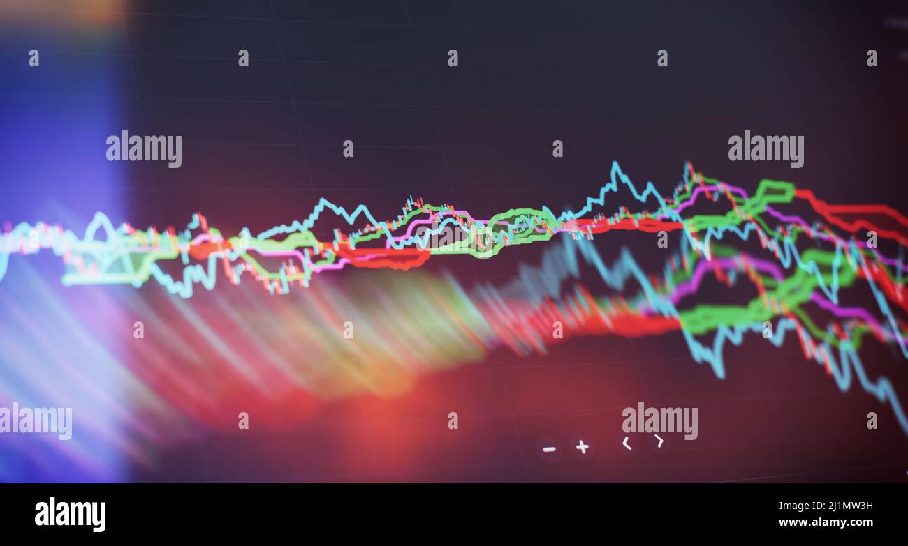 Grafico economico con diagrammi sul mercato azionario, per concetti commerciali e finanziari Foto Stock