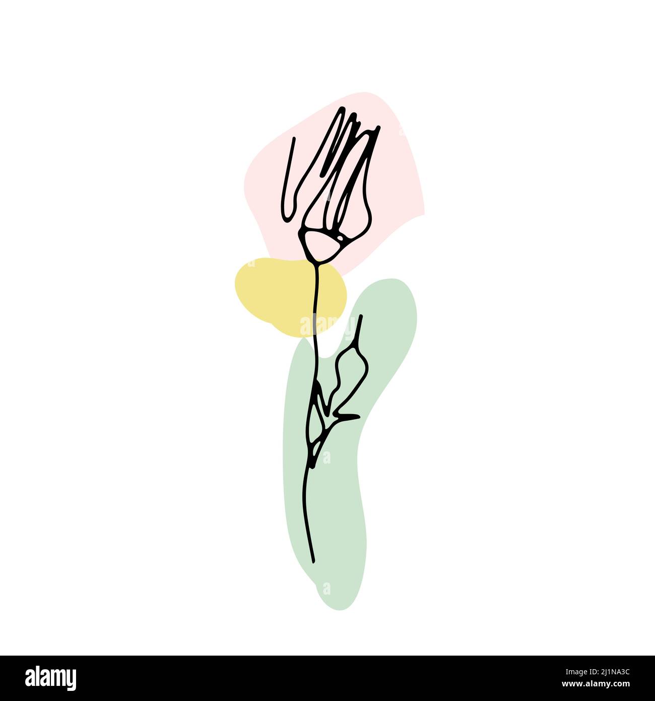 Una linea di disegno rosa. Fiore a linea singola disegnato a mano con forme astratte neutre Illustrazione Vettoriale