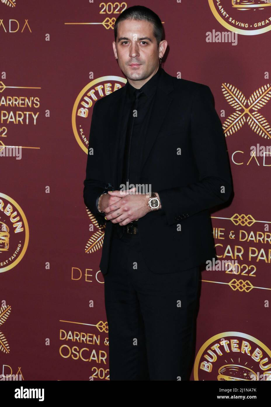Bel Air, Stati Uniti. 27th Mar 2022. BEL AIR, LOS ANGELES, CALIFORNIA, USA - MARZO 26: Rapper G-Eazy (Gerald Earl Gillum) arriva al Darren Dzienciol e Richie Akiva Oscar Party 2022 tenuto presso una residenza privata il 26 Marzo 2022 a Bel Air, Los Angeles, California, Stati Uniti. (Foto di Xavier Collin/Image Press Agency) Credit: Image Press Agency/Alamy Live News Foto Stock