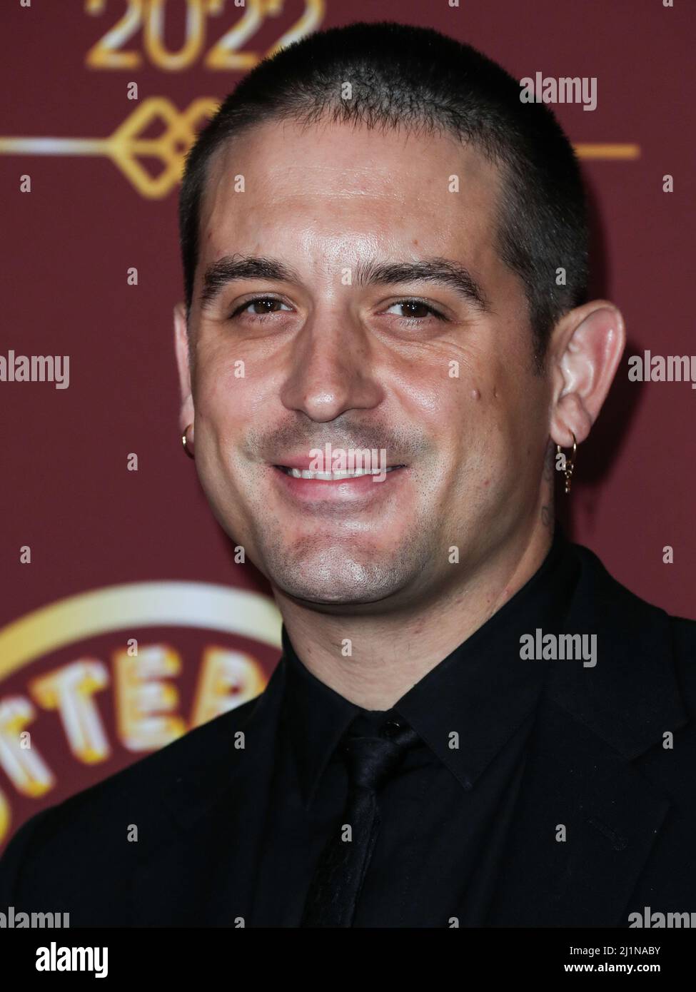 BEL AIR, LOS ANGELES, CALIFORNIA, USA - MARZO 26: Rapper G-Eazy (Gerald Earl Gillum) arriva al Darren Dzienciol e Richie Akiva Oscar Party 2022 tenuto presso una residenza privata il 26 Marzo 2022 a Bel Air, Los Angeles, California, Stati Uniti. (Foto di Xavier Collin/Image Press Agency) Foto Stock