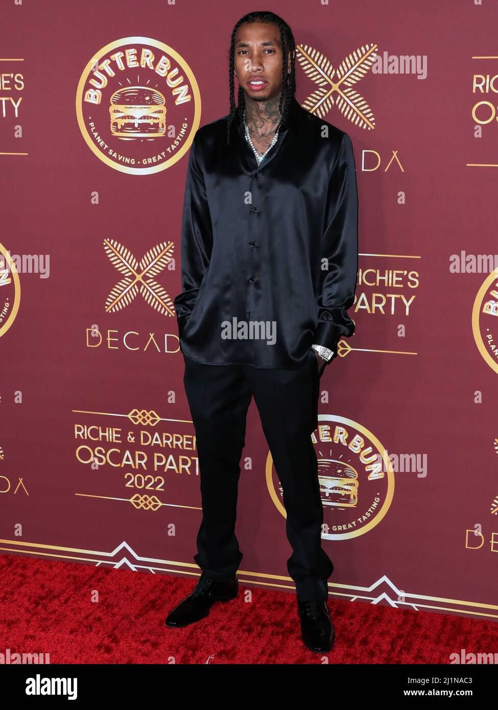 BEL AIR, LOS ANGELES, CALIFORNIA, USA - MARZO 26: Rapper Tyga (Micheal Ray Stevenson) arriva al Darren Dzienciol e Richie Akiva Oscar Party 2022 tenuto in una residenza privata il 26 Marzo 2022 a Bel Air, Los Angeles, California, Stati Uniti. (Foto di Xavier Collin/Image Press Agency) Foto Stock