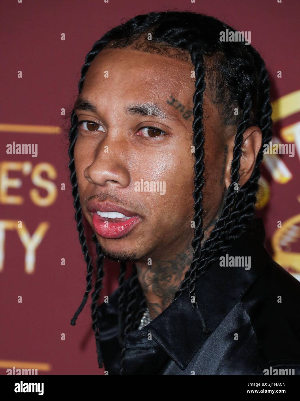 BEL AIR, LOS ANGELES, CALIFORNIA, USA - MARZO 26: Rapper Tyga (Micheal Ray Stevenson) arriva al Darren Dzienciol e Richie Akiva Oscar Party 2022 tenuto in una residenza privata il 26 Marzo 2022 a Bel Air, Los Angeles, California, Stati Uniti. (Foto di Xavier Collin/Image Press Agency) Foto Stock