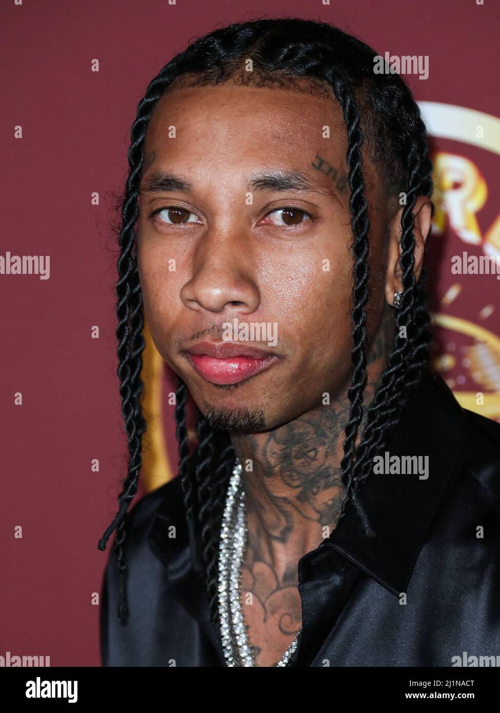 BEL AIR, LOS ANGELES, CALIFORNIA, USA - MARZO 26: Rapper Tyga (Micheal Ray Stevenson) arriva al Darren Dzienciol e Richie Akiva Oscar Party 2022 tenuto in una residenza privata il 26 Marzo 2022 a Bel Air, Los Angeles, California, Stati Uniti. (Foto di Xavier Collin/Image Press Agency) Foto Stock