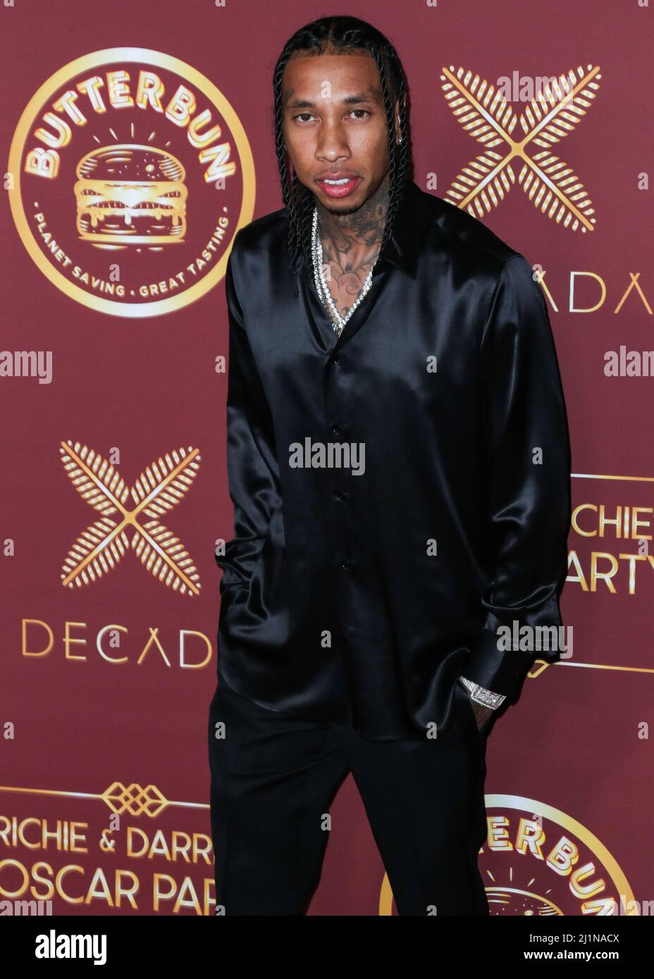 BEL AIR, LOS ANGELES, CALIFORNIA, USA - MARZO 26: Rapper Tyga (Micheal Ray Stevenson) arriva al Darren Dzienciol e Richie Akiva Oscar Party 2022 tenuto in una residenza privata il 26 Marzo 2022 a Bel Air, Los Angeles, California, Stati Uniti. (Foto di Xavier Collin/Image Press Agency) Foto Stock