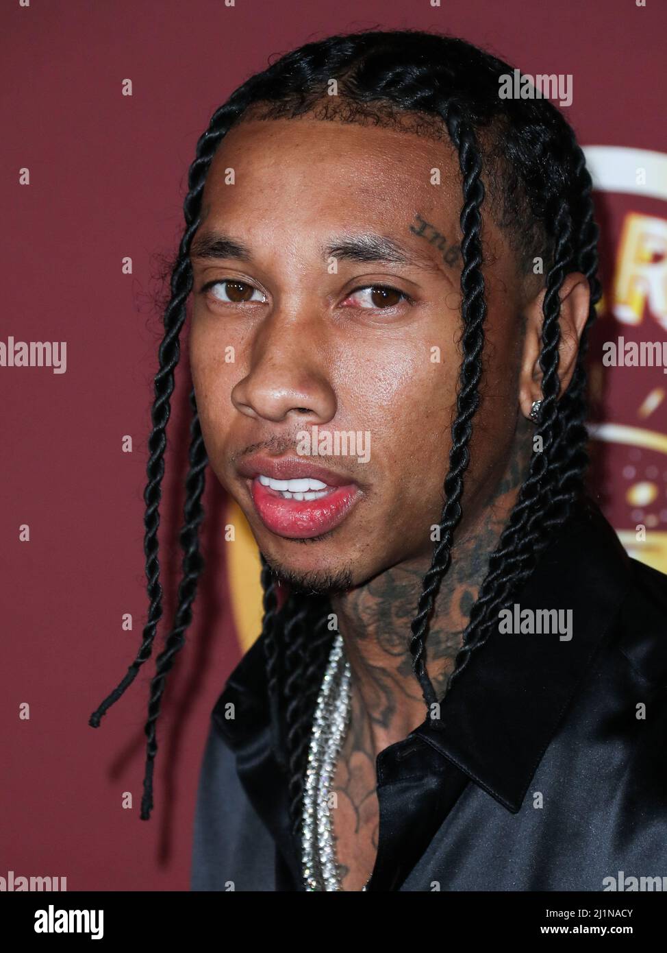 BEL AIR, LOS ANGELES, CALIFORNIA, USA - MARZO 26: Rapper Tyga (Micheal Ray Stevenson) arriva al Darren Dzienciol e Richie Akiva Oscar Party 2022 tenuto in una residenza privata il 26 Marzo 2022 a Bel Air, Los Angeles, California, Stati Uniti. (Foto di Xavier Collin/Image Press Agency) Foto Stock