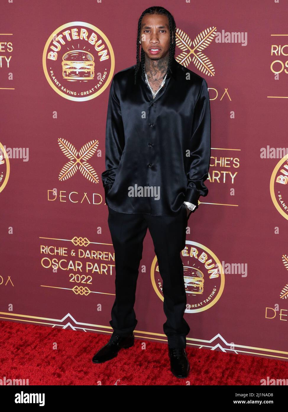 BEL AIR, LOS ANGELES, CALIFORNIA, USA - MARZO 26: Rapper Tyga (Micheal Ray Stevenson) arriva al Darren Dzienciol e Richie Akiva Oscar Party 2022 tenuto in una residenza privata il 26 Marzo 2022 a Bel Air, Los Angeles, California, Stati Uniti. (Foto di Xavier Collin/Image Press Agency) Foto Stock