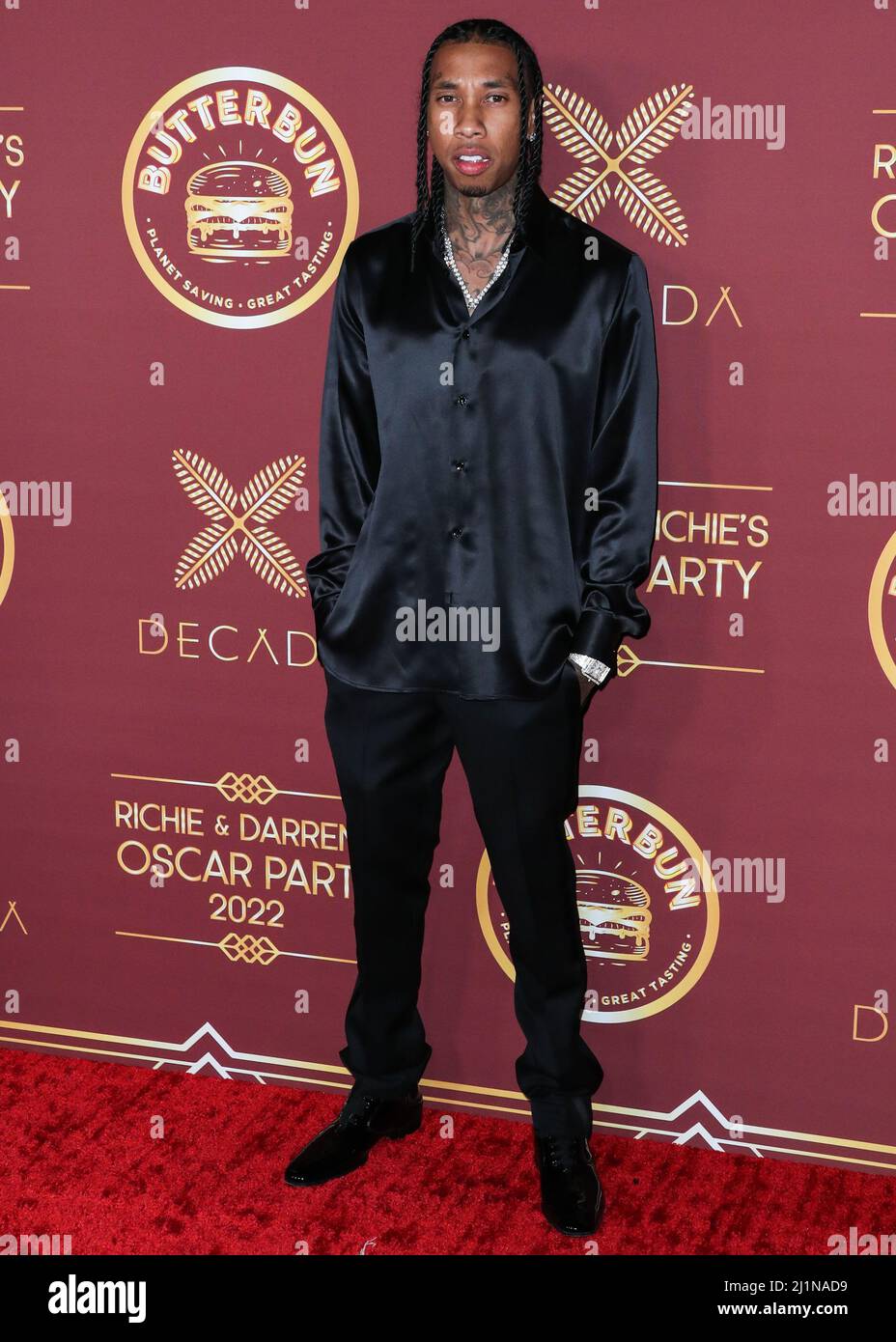 BEL AIR, LOS ANGELES, CALIFORNIA, USA - MARZO 26: Rapper Tyga (Micheal Ray Stevenson) arriva al Darren Dzienciol e Richie Akiva Oscar Party 2022 tenuto in una residenza privata il 26 Marzo 2022 a Bel Air, Los Angeles, California, Stati Uniti. (Foto di Xavier Collin/Image Press Agency) Foto Stock