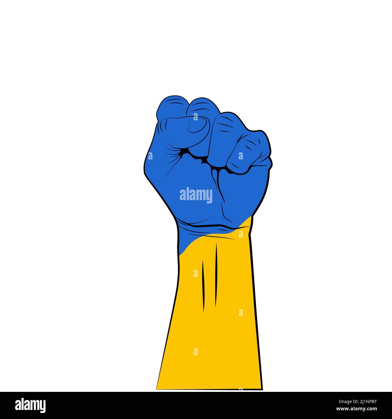 Pugno in colori bandiera ucraini. Nessun banner o modello di guerra. Restate forti e fermate la guerra in Ucraina. Illustrazione vettoriale Illustrazione Vettoriale