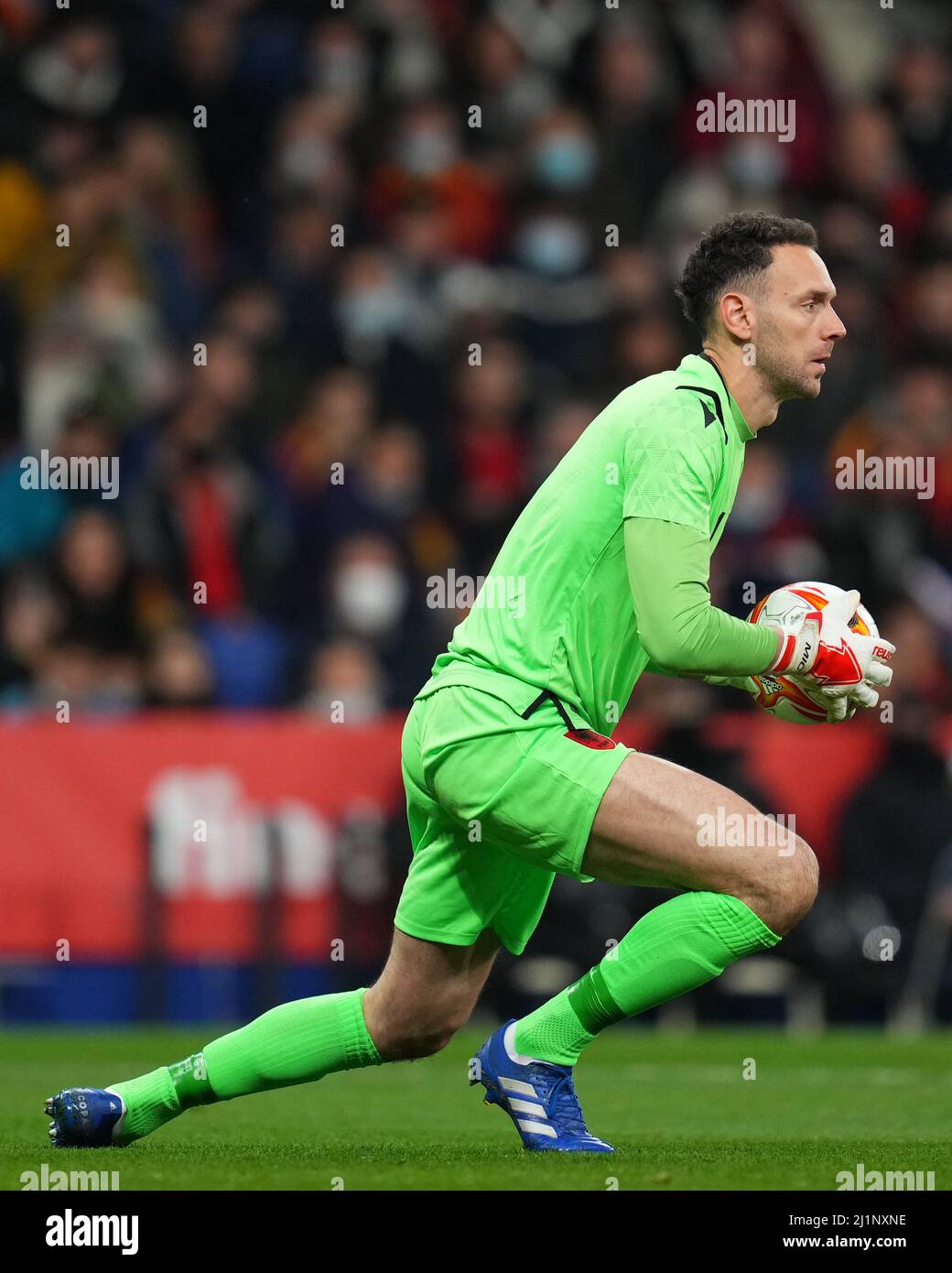 Etrit Berisha d'Albania durante la partita amichevole tra Spagna e Albania disputata al RCDE Stadium il 26 marzo 2022 a Barcellona, Spagna. (Foto di PRESSINPHOTO) Foto Stock