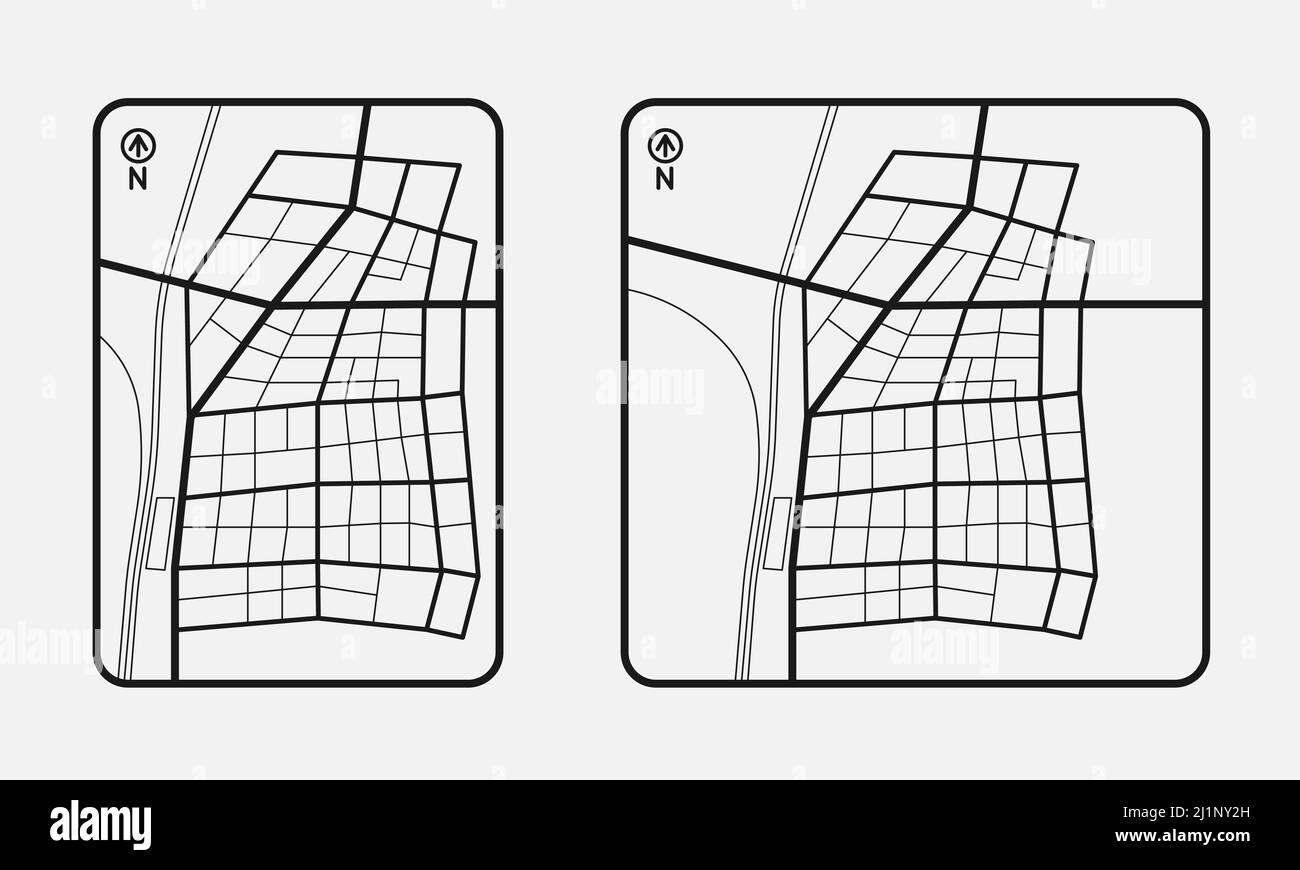 Illustrazione della mappa vettoriale di una piccola città in bianco e nero Illustrazione Vettoriale