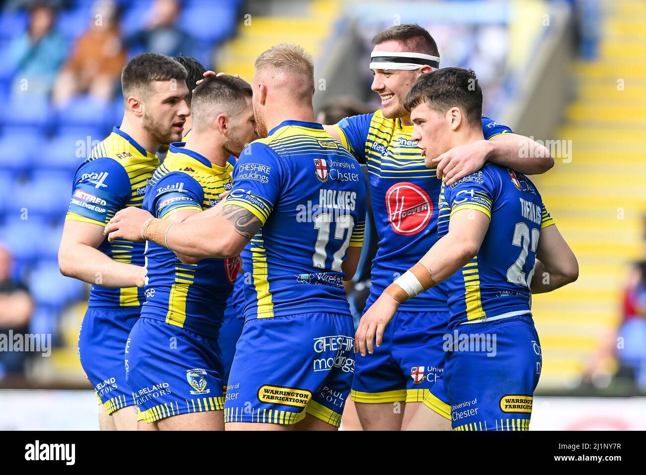 Josh Thewlis #22 di Warrington Wolves va oltre per una prova in , il 3/27/2022. (Foto di Craig Thomas/News Images/Sipa USA) Foto Stock