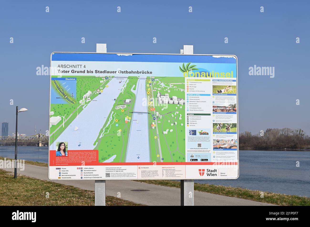 Vienna, Austria. Informazioni sul Danubio Foto Stock