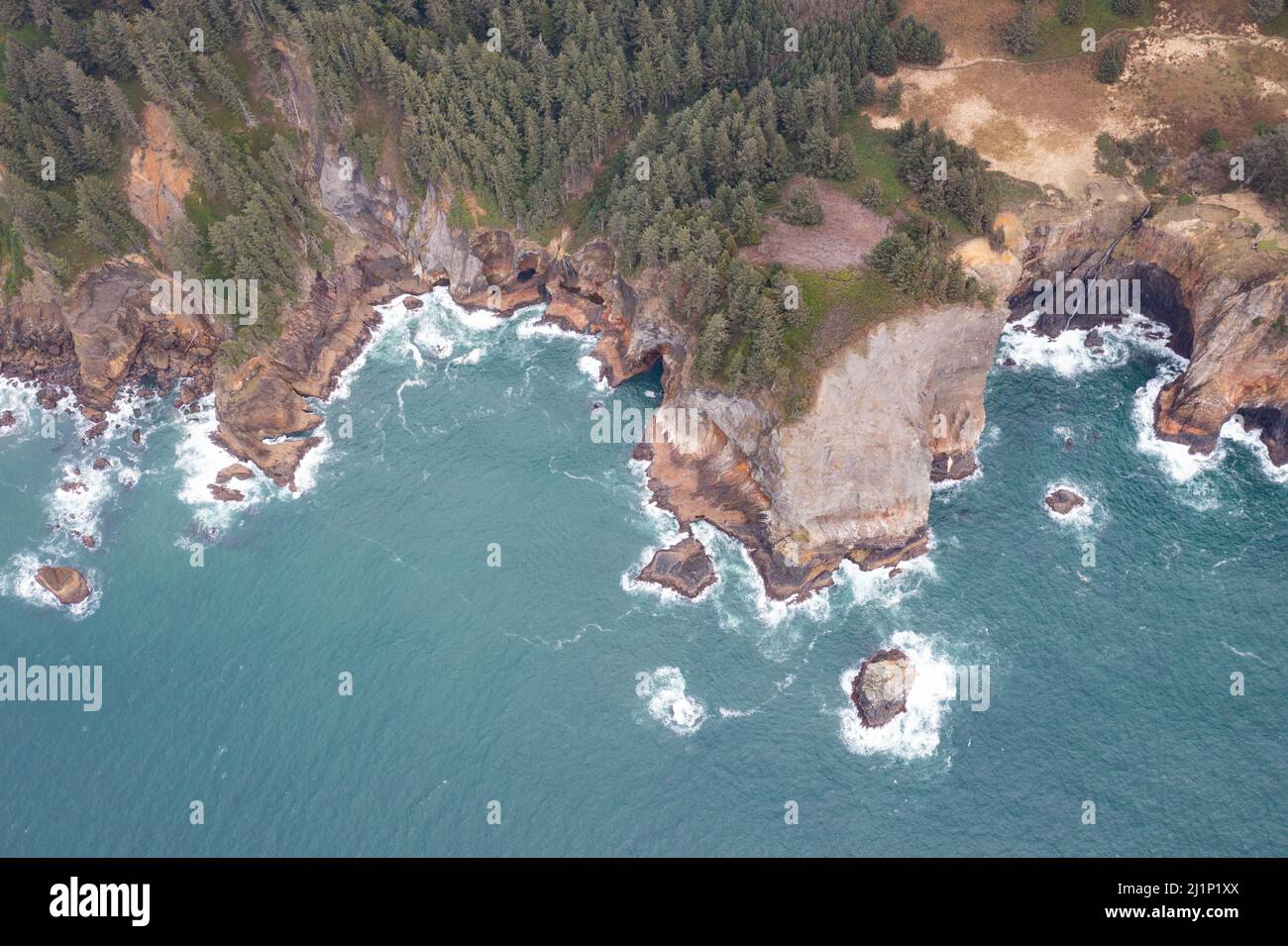 L'Oceano Pacifico ricco di nutrienti incontra la spettacolare costa rocciosa dell'Oregon, non lontano da Portland. Questa parte della costa occidentale è squisita. Foto Stock
