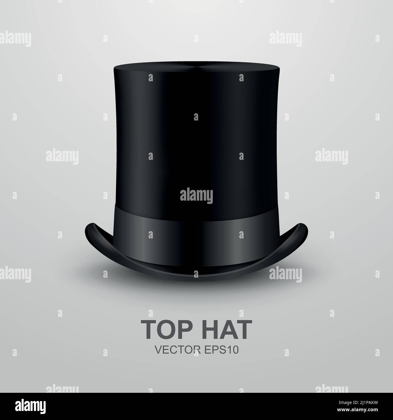 Vector 3D Realistic retro, Vintage Black Top Hat icona Closeup isolato su sfondo bianco. Modello di progettazione di Top Hat, Mockup. Icona Gentlemans Hat Illustrazione Vettoriale