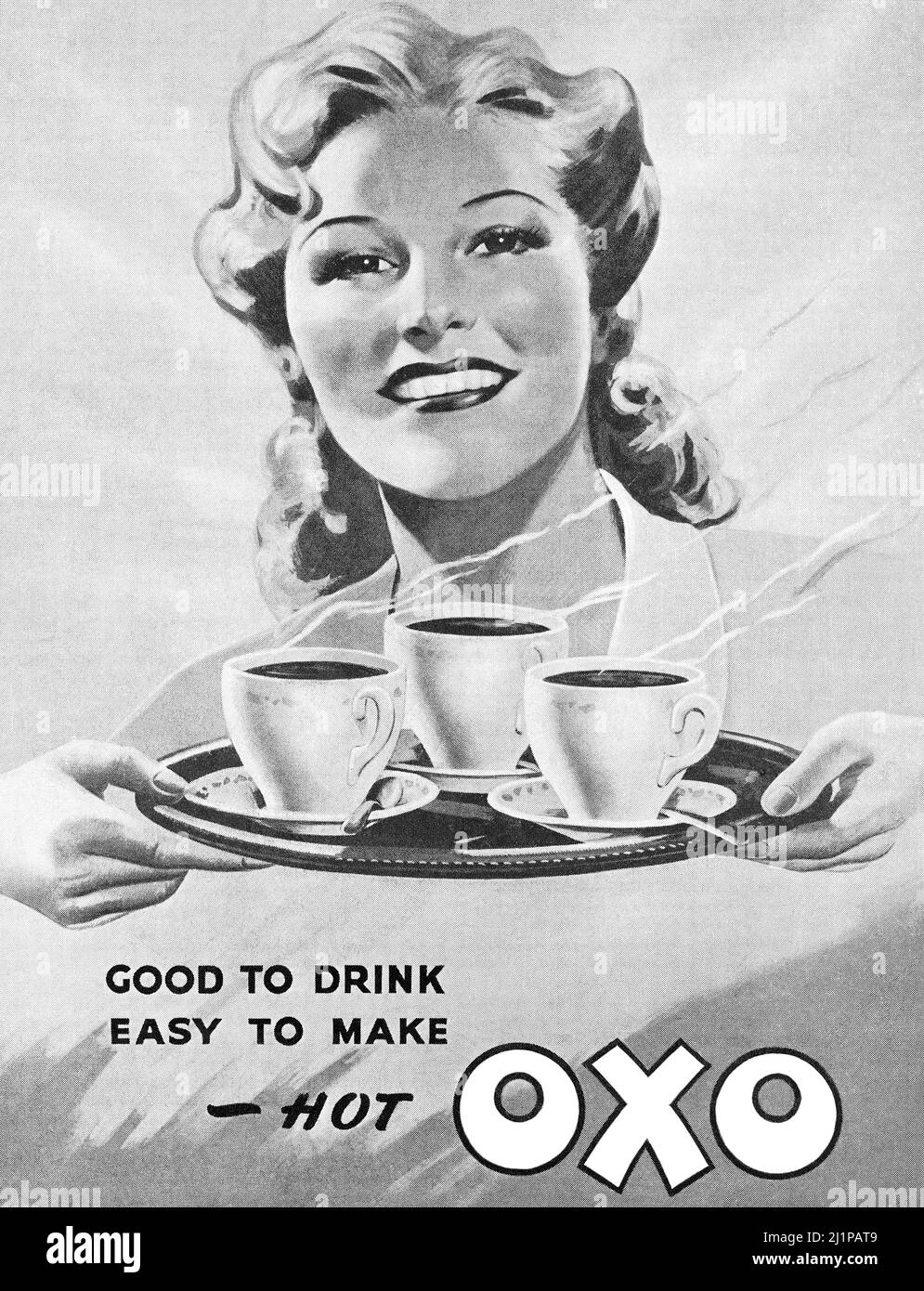 1943 pubblicità britannica per la bevanda calda di oxo. Foto Stock