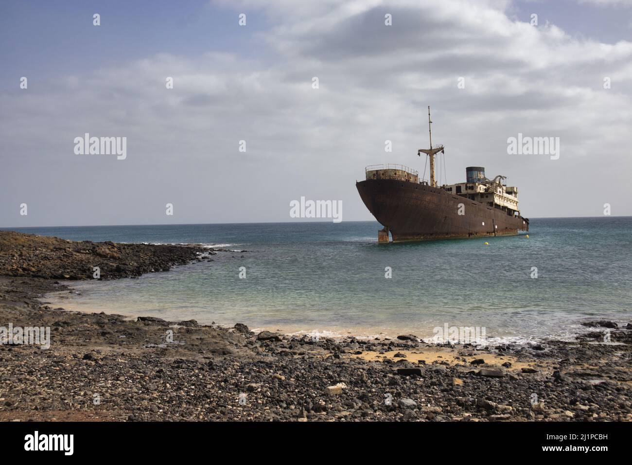 Naufragio fuori Arrecife Lanzarote, a circa un miglio a nord-est del porto di Arrecife. Era una nave da carico britannica costruita nel 1954. Nel 1981 corse agrou Foto Stock