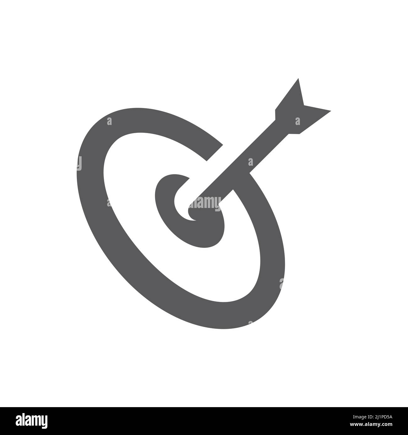 Icona del vettore nero con il bersaglio e la freccia. Obiettivo aziendale e strategia riempito simbolo. Illustrazione Vettoriale
