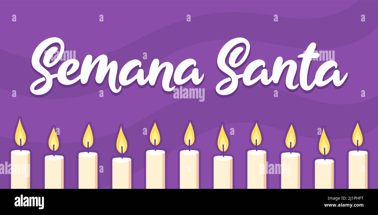 Semana Santa, testo spagnolo per la settimana Santa. Festa di Pasqua, lettere vettoriali con candele. Illustrazione Vettoriale