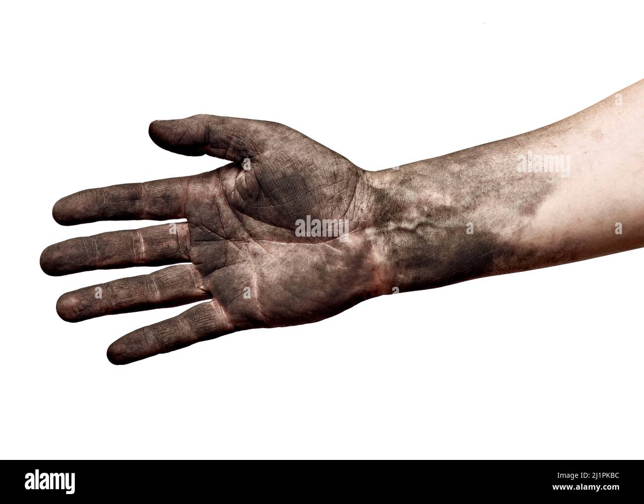 mano handshake accordo affare carbone sporco braccio lavoratore Foto Stock