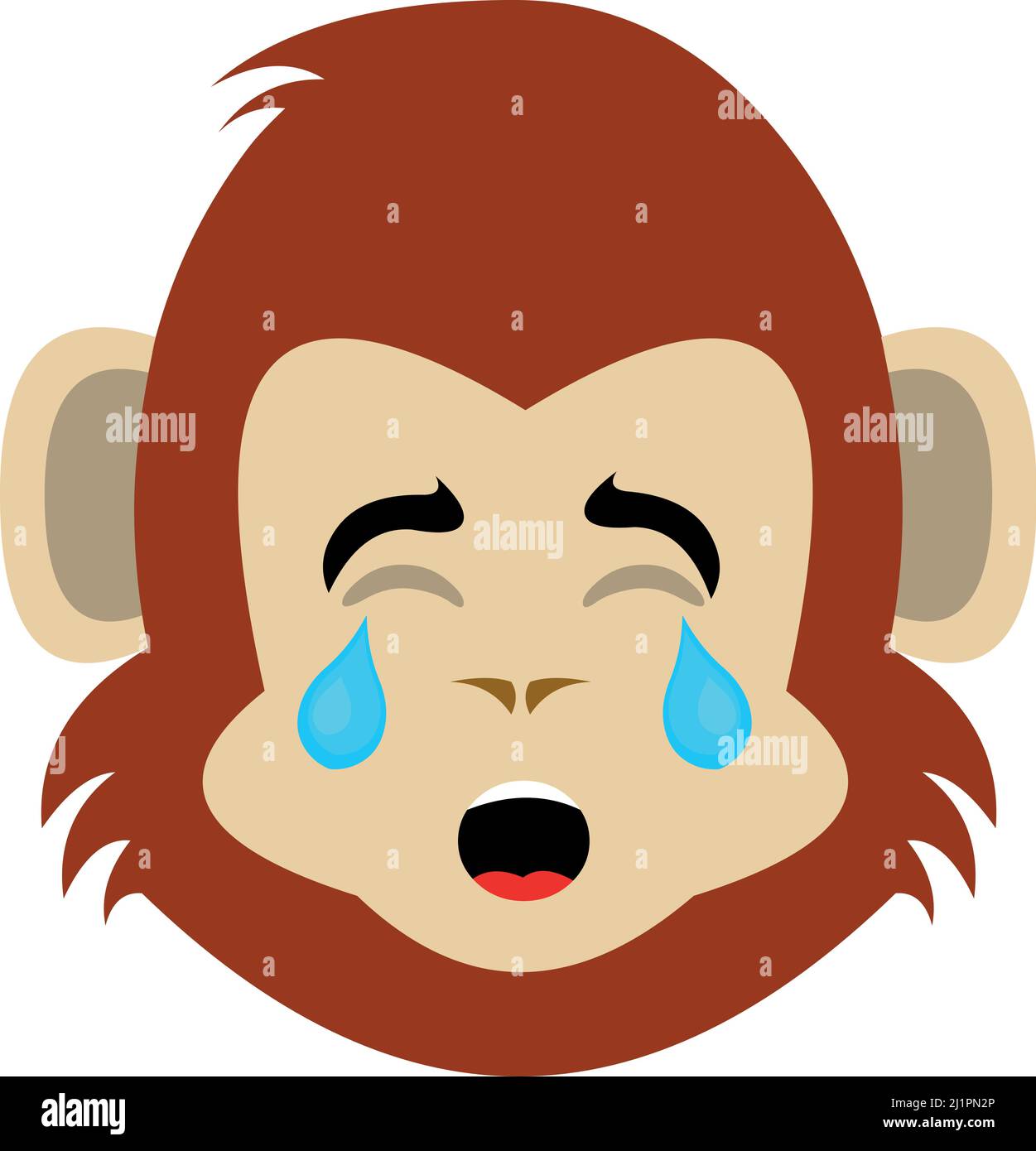Illustrazione vettoriale di un volto di scimmia cartoon con un'espressione triste, piangendo con lacrime negli occhi Illustrazione Vettoriale