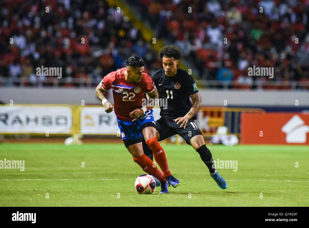 SAN JOSE, Costa Rica: Ronald Matarrita, giocatore costaricano, durante la vittoria del Costa Rica 1-0 sopra il Canada nella Coppa del mondo CONCACACAF su Foto Stock