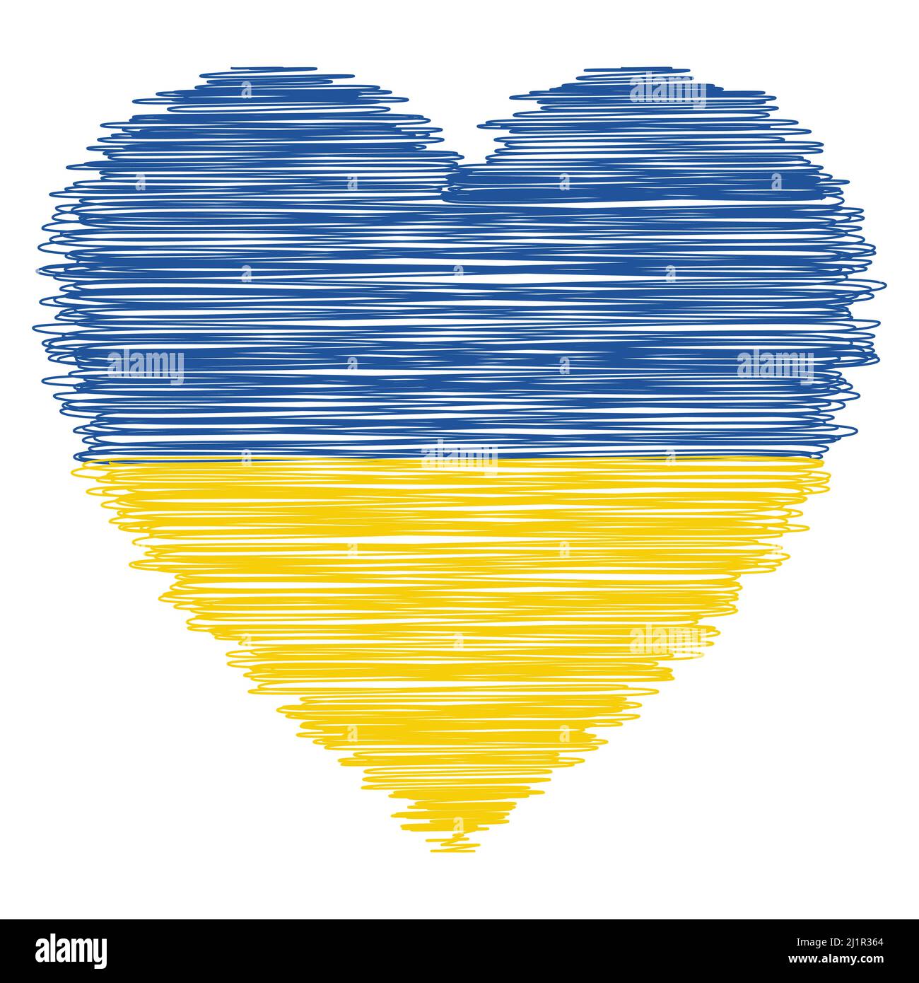 Amore per l'Ucraina, cuore disegnato con una penna, barbatella bandiera nazionale ucraina Illustrazione Vettoriale