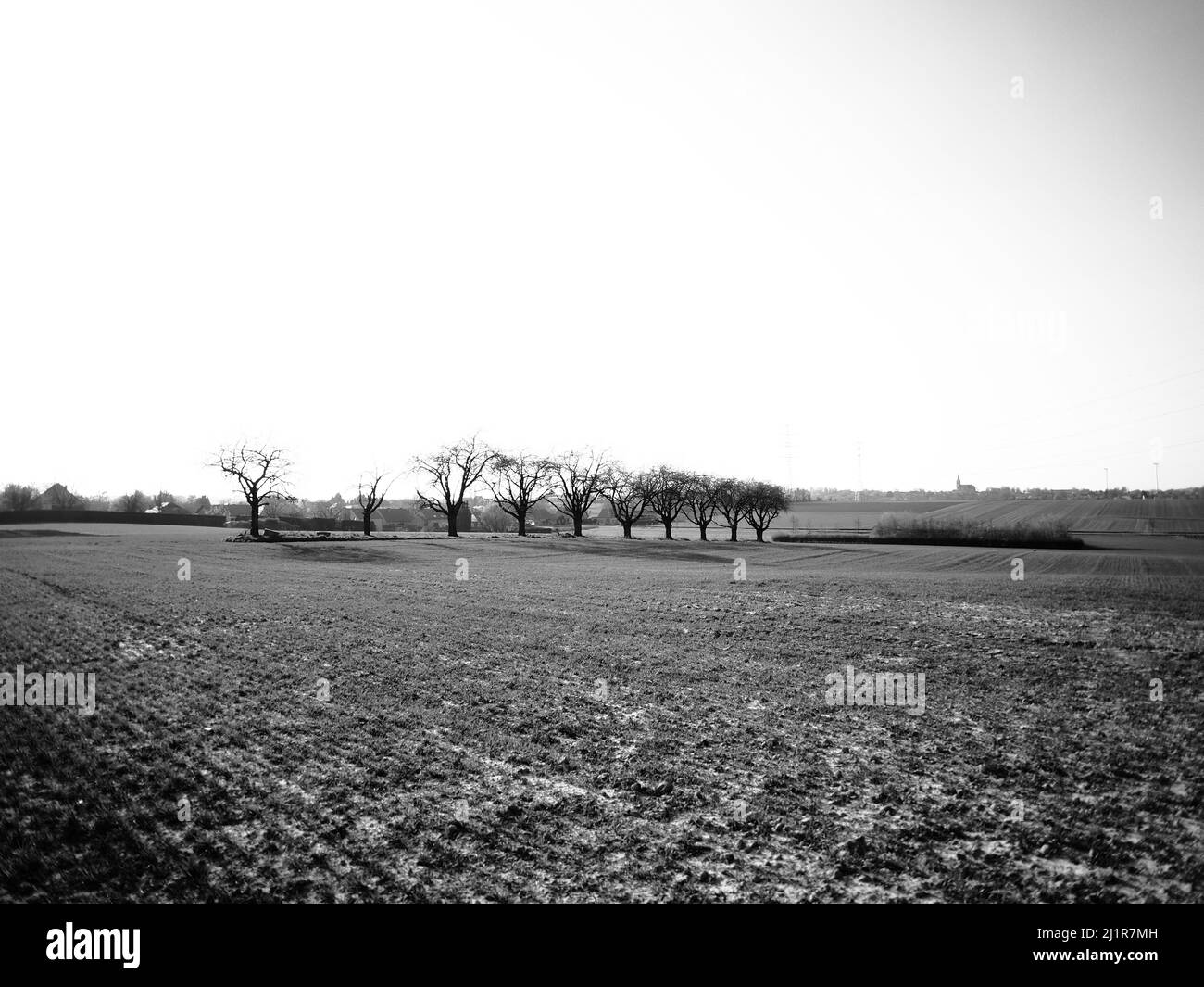 Paesaggio rurale paesaggio in bianco e nero Foto Stock