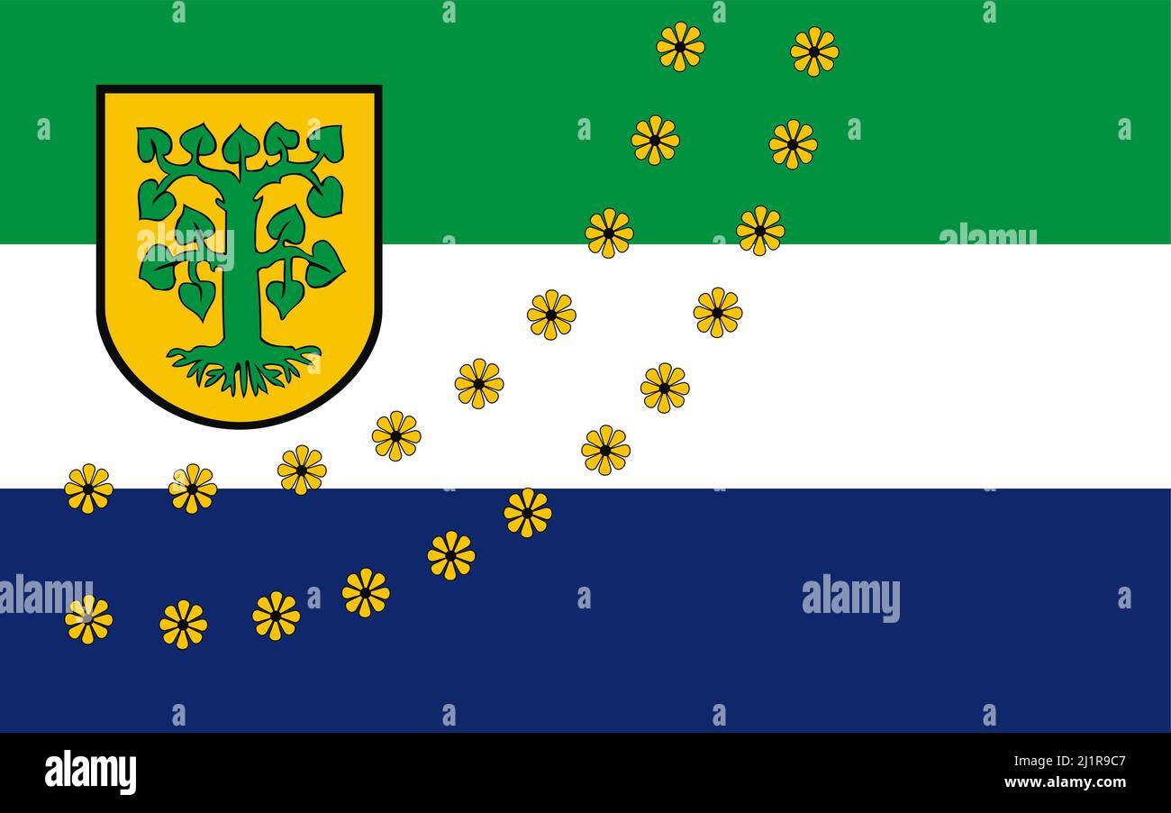 Vista dall'alto della bandiera Borne Sulinowo, Polonia. Città polacca, concetto di viaggio e patriota, nessun flagpole. Layout del piano, progettazione. Contrassegna sfondo Foto Stock