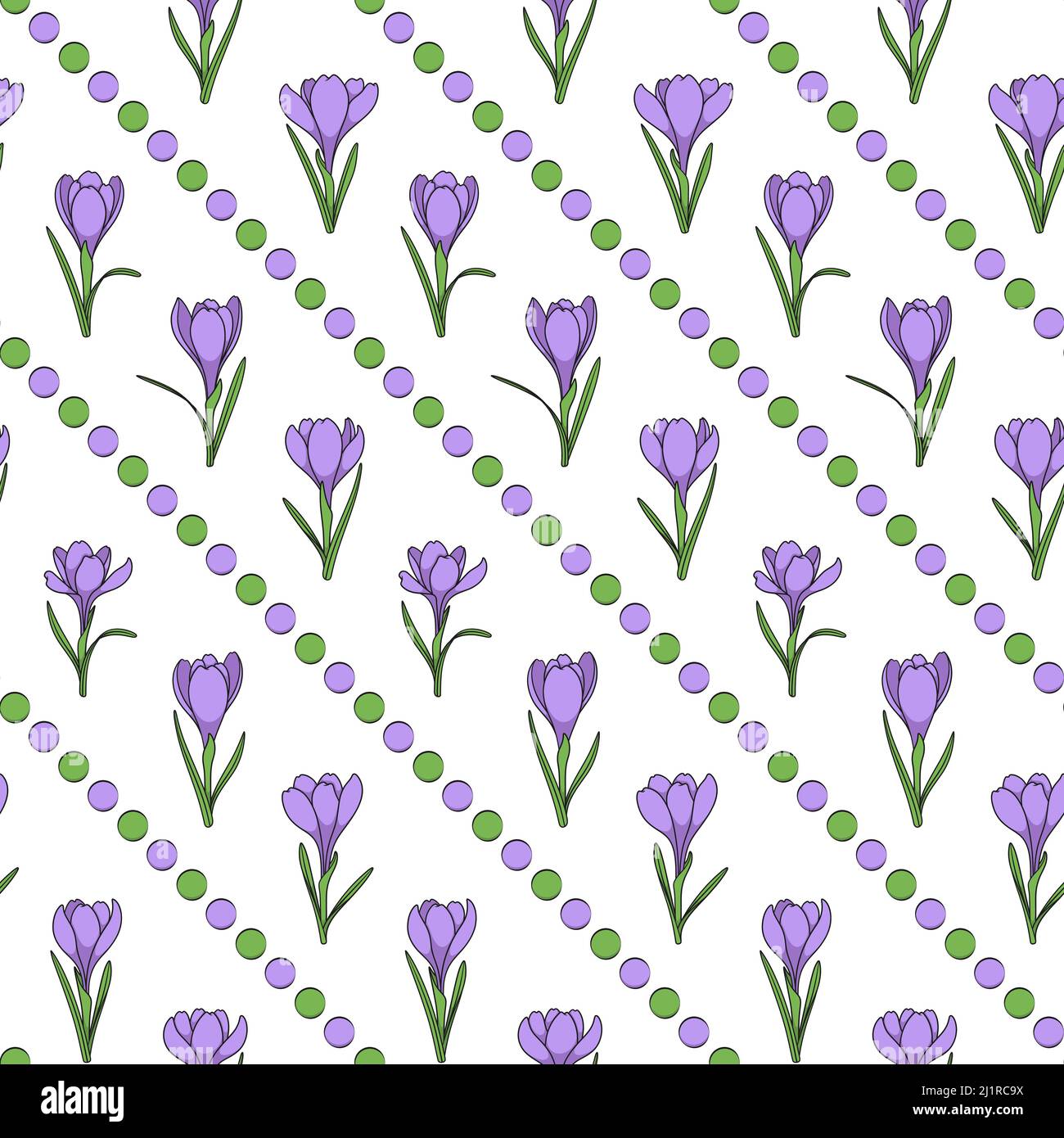 Modello senza cuciture con fiori viola di cocco, zafferano. Sfondo vettoriale. Illustrazione Vettoriale