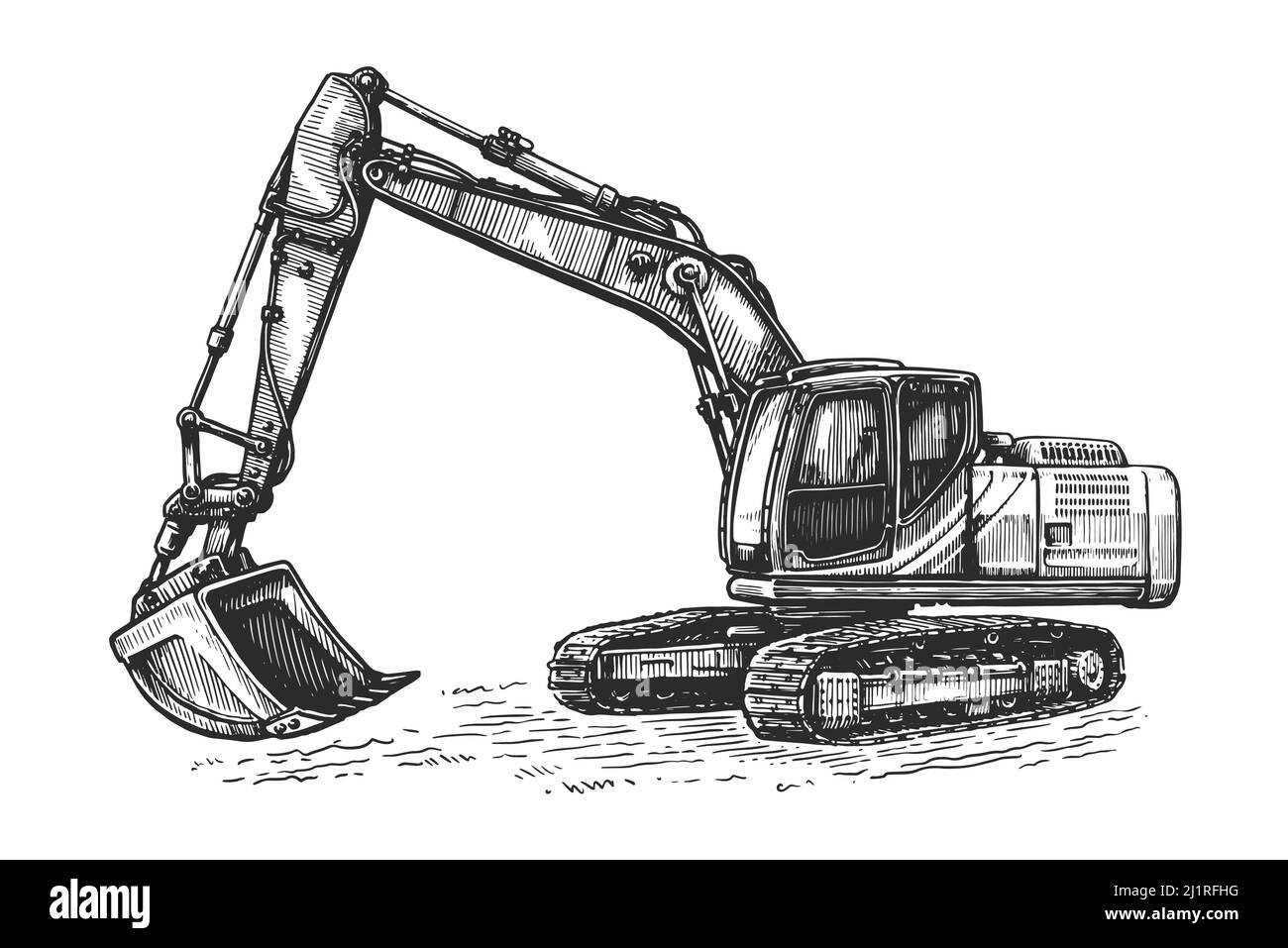 Disegno scavatore. Illustrazione vettoriale dei lavori di costruzione Illustrazione Vettoriale
