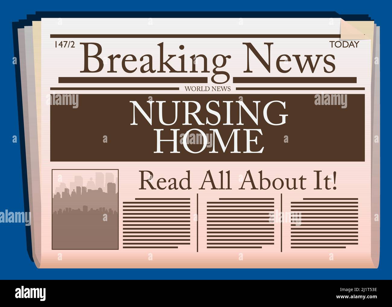 Giornale di affari con il testo Nursing Home come titolo. Illustrazione di un cartoon vettoriale. Illustrazione Vettoriale